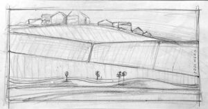 Ridgetop Variation with Greenbelt (study) 5h x 10w in. | graphite on vellum | 1990