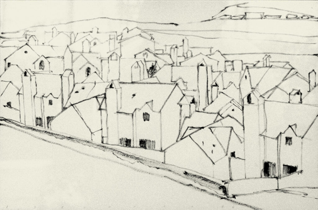 Rancho Santa Margerita / Mission Viejo 11h x 14w in. | ink brush on museum board | 1986 This could be the original drawing from the series