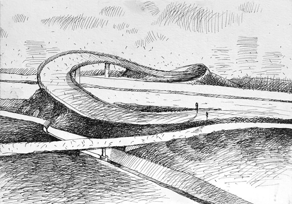 Freeway Study 7h x 10w in. | pen and ink on paperl | 1988
