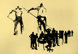 “Field Workers” Jeff Del Nero, acrylic on paper, 45w x 35h in.